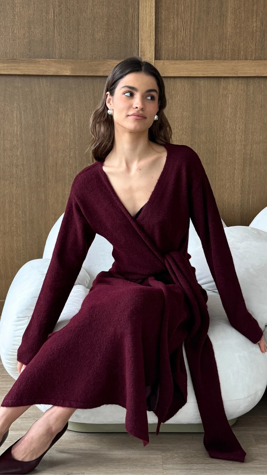 Keira Knit Wrap Dress - Bordeaux - Image 6