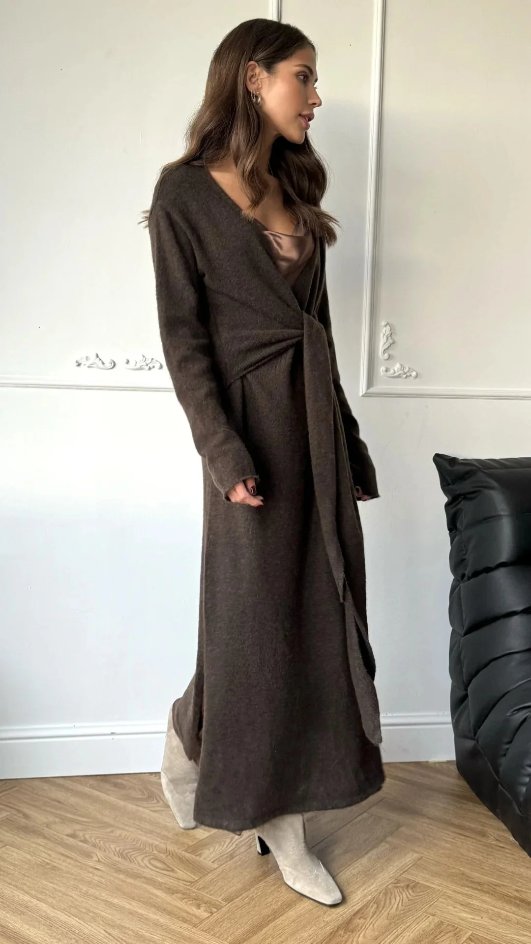 Keira Knit Wrap Dress - Dark Espresso - Image 4