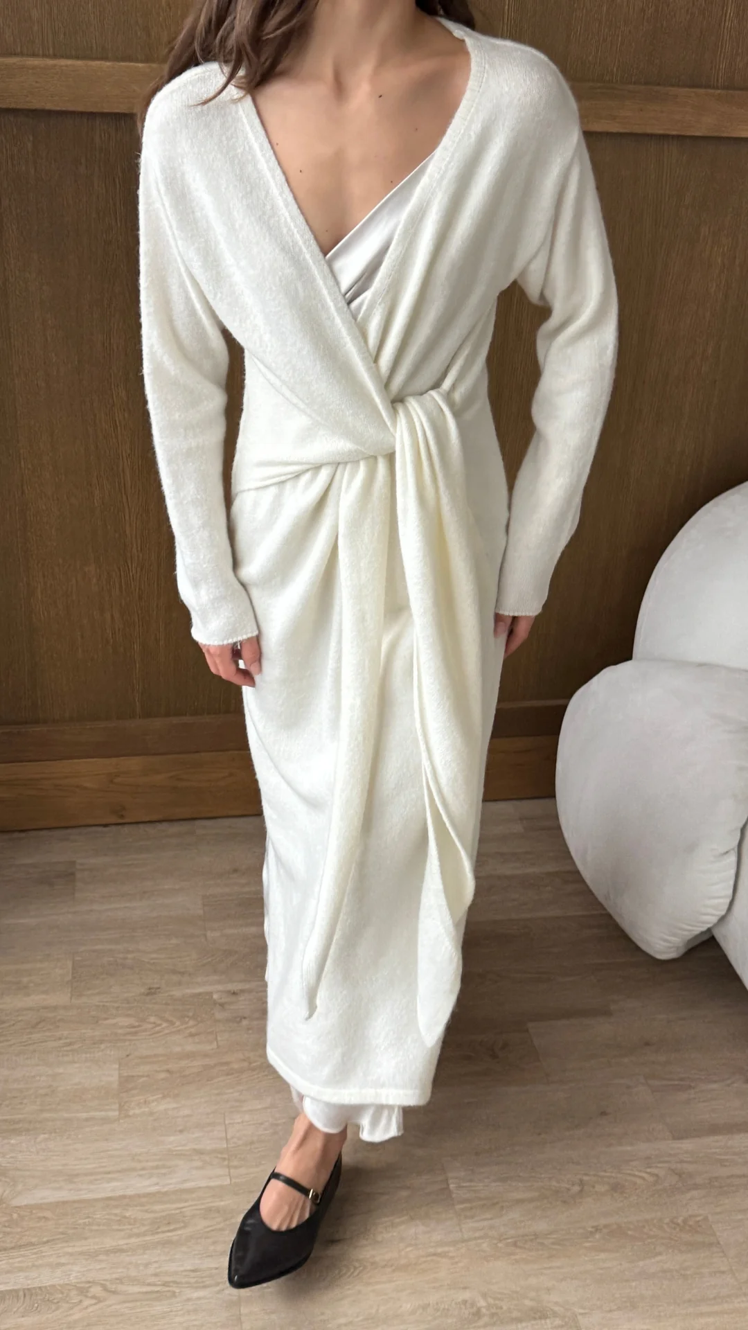 Keira Knit Wrap Dress - Ivory - Image 10