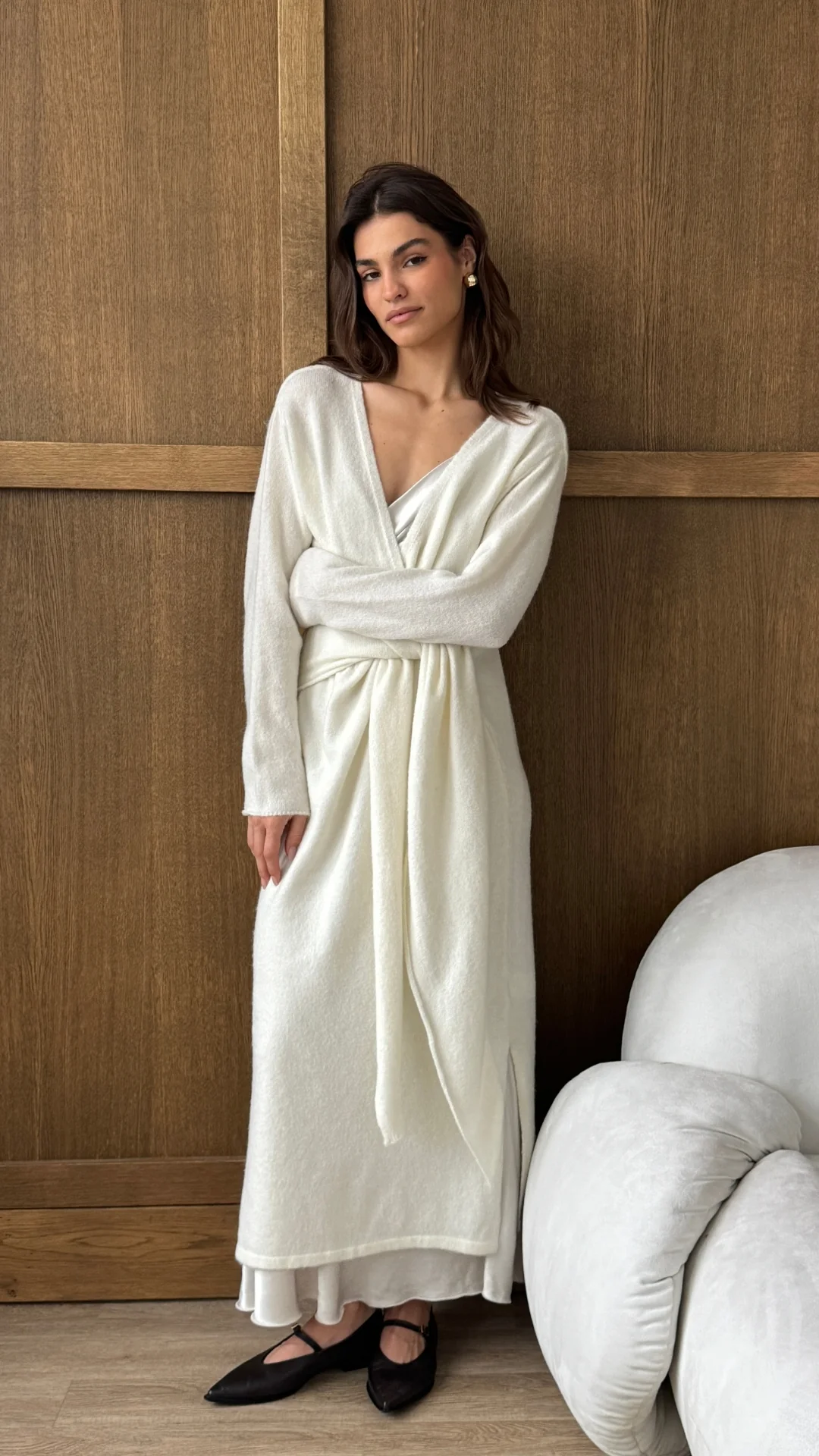 Keira Knit Wrap Dress - Ivory - Image 11