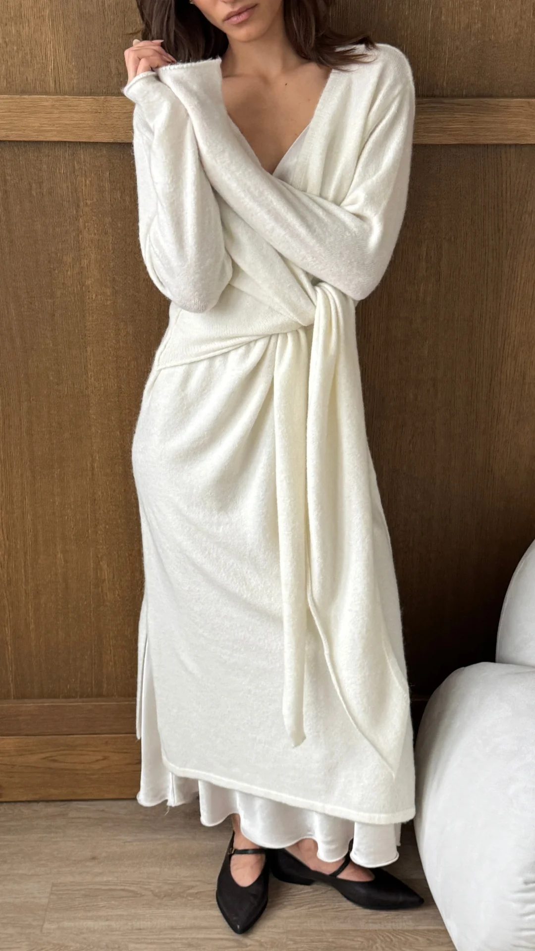 Keira Knit Wrap Dress - Ivory - Image 12