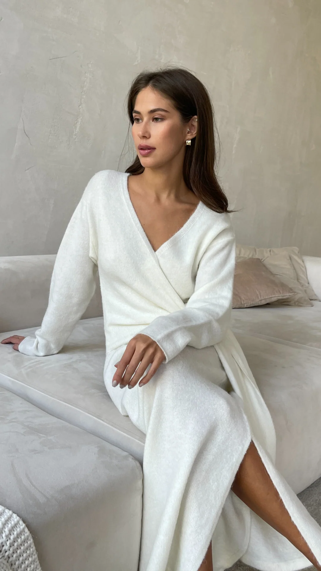 Keira Knit Wrap Dress - Ivory - Image 4