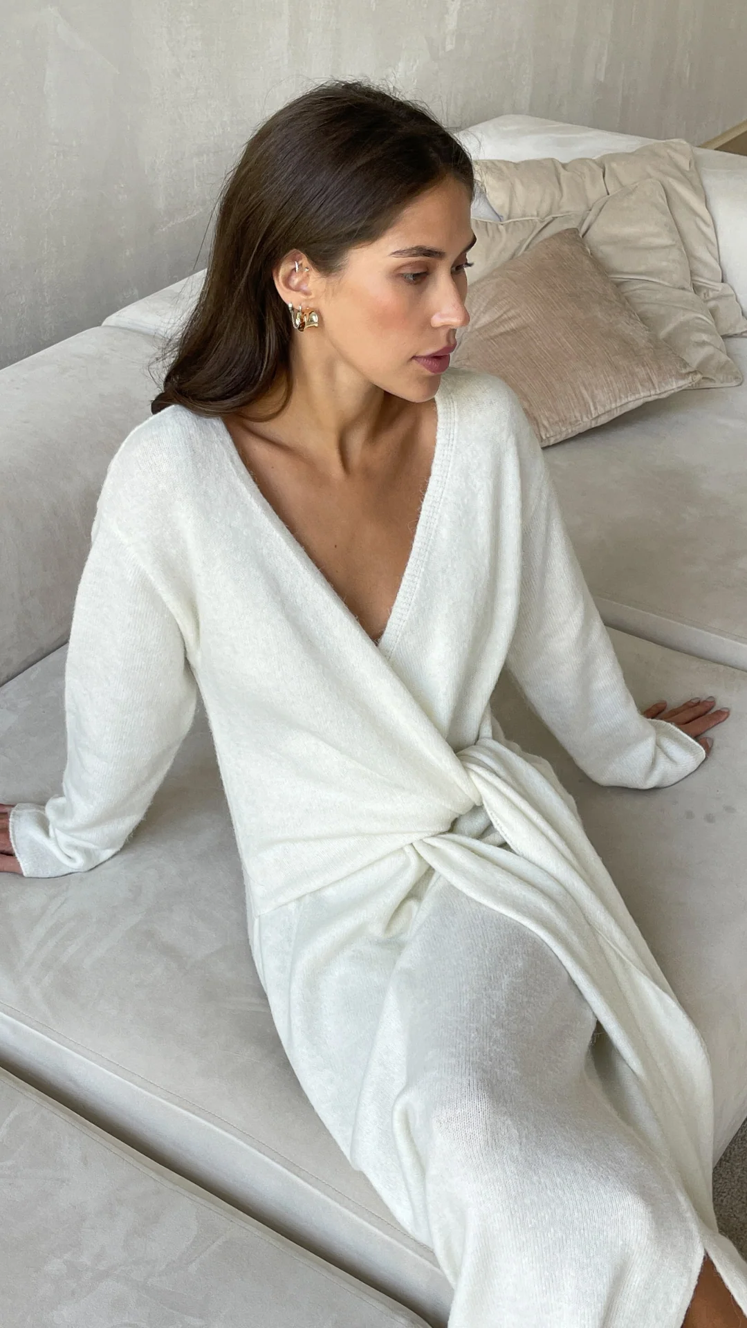 Keira Knit Wrap Dress - Ivory - Image 6