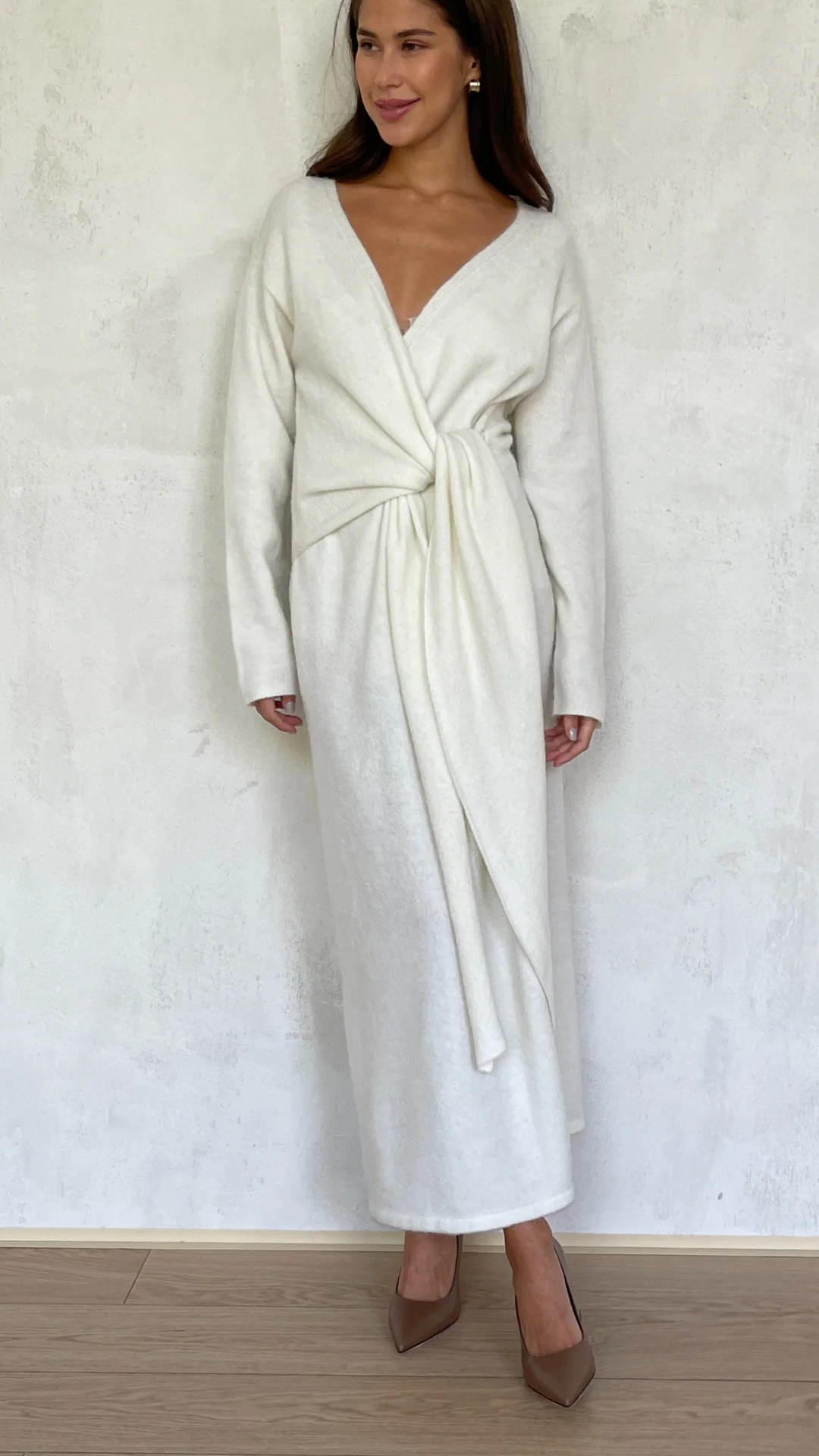 Keira Knit Wrap Dress - Ivory - Image 8