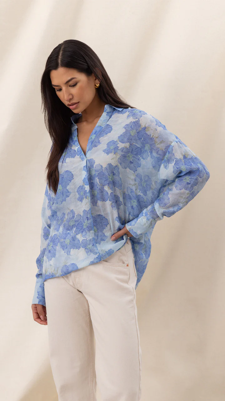 Libby Printed Shirt - Azure Flower Print - Image 6