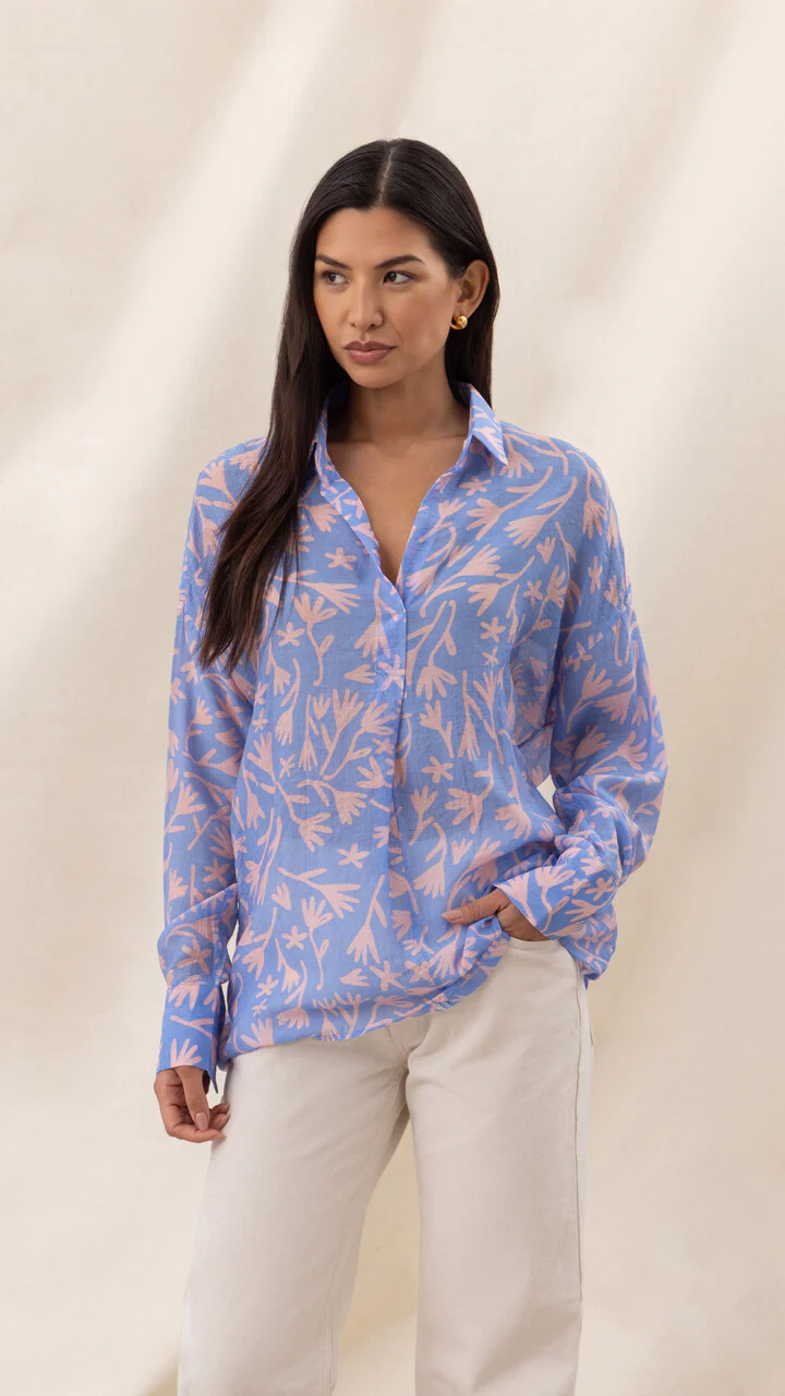 Libby Printed Shirt - Blue Meadow Print - Image 5