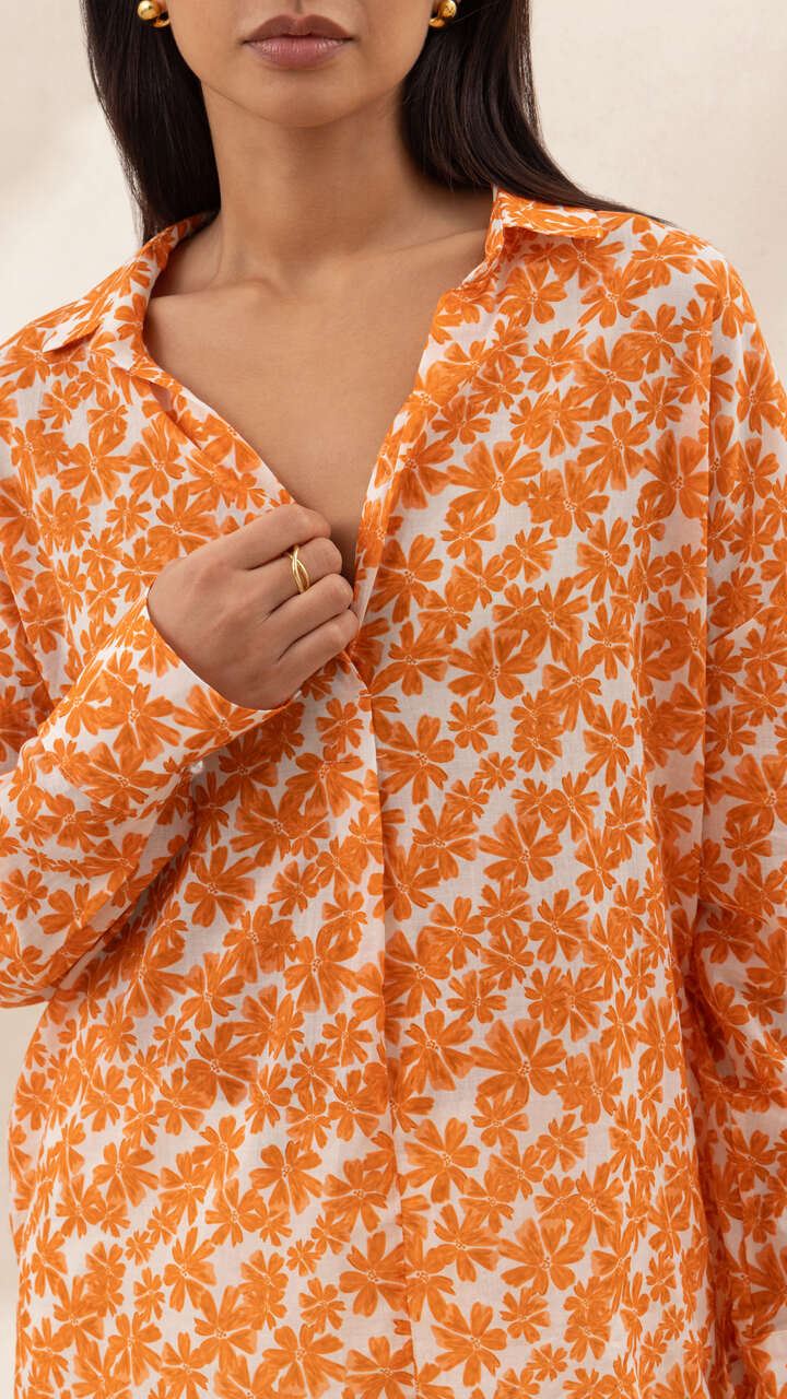 Libby Printed Shirt - Mandarin Floral Print - Image 3