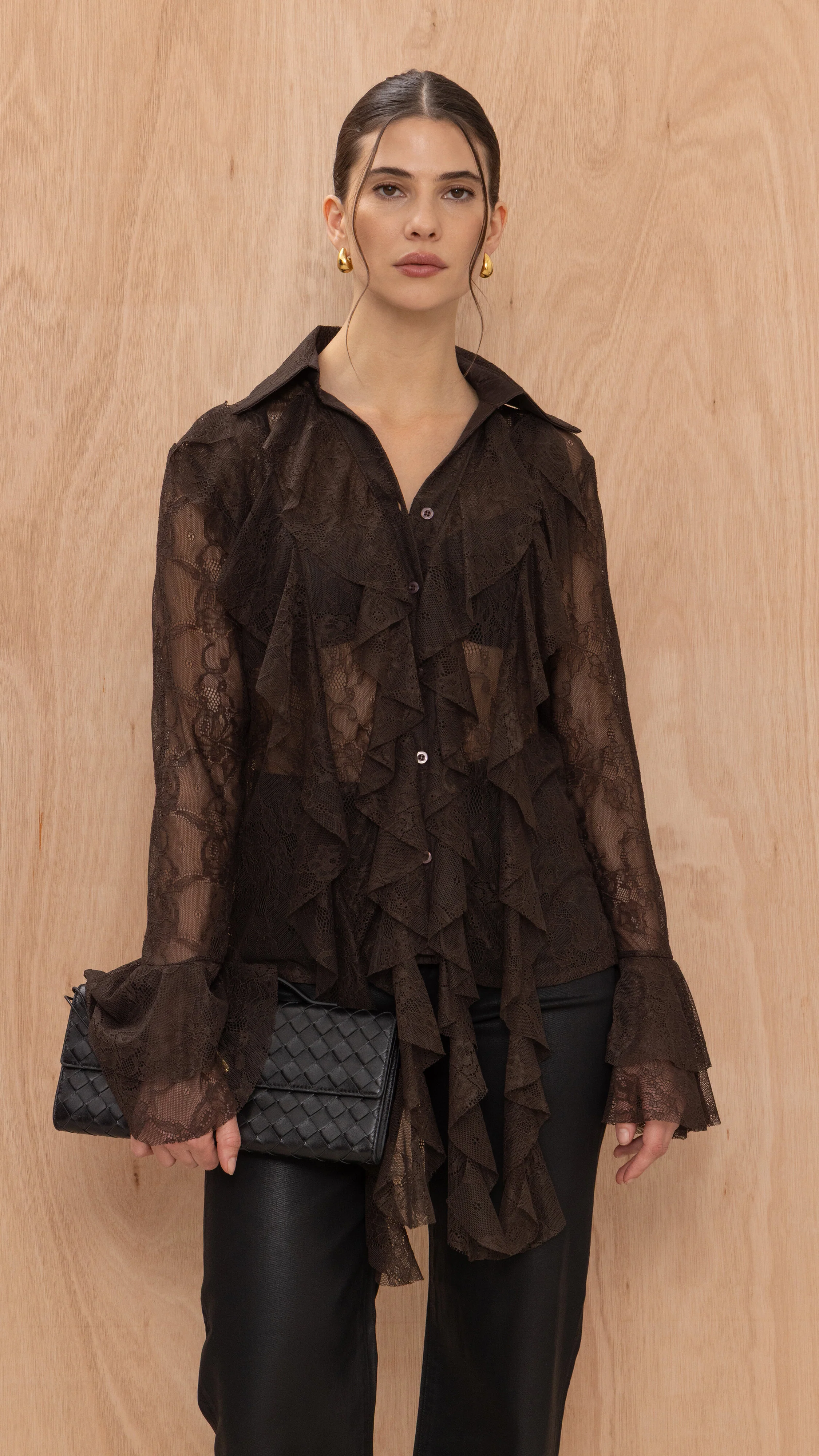 Lilly Lace Shirt  - Chocolate - Image 7