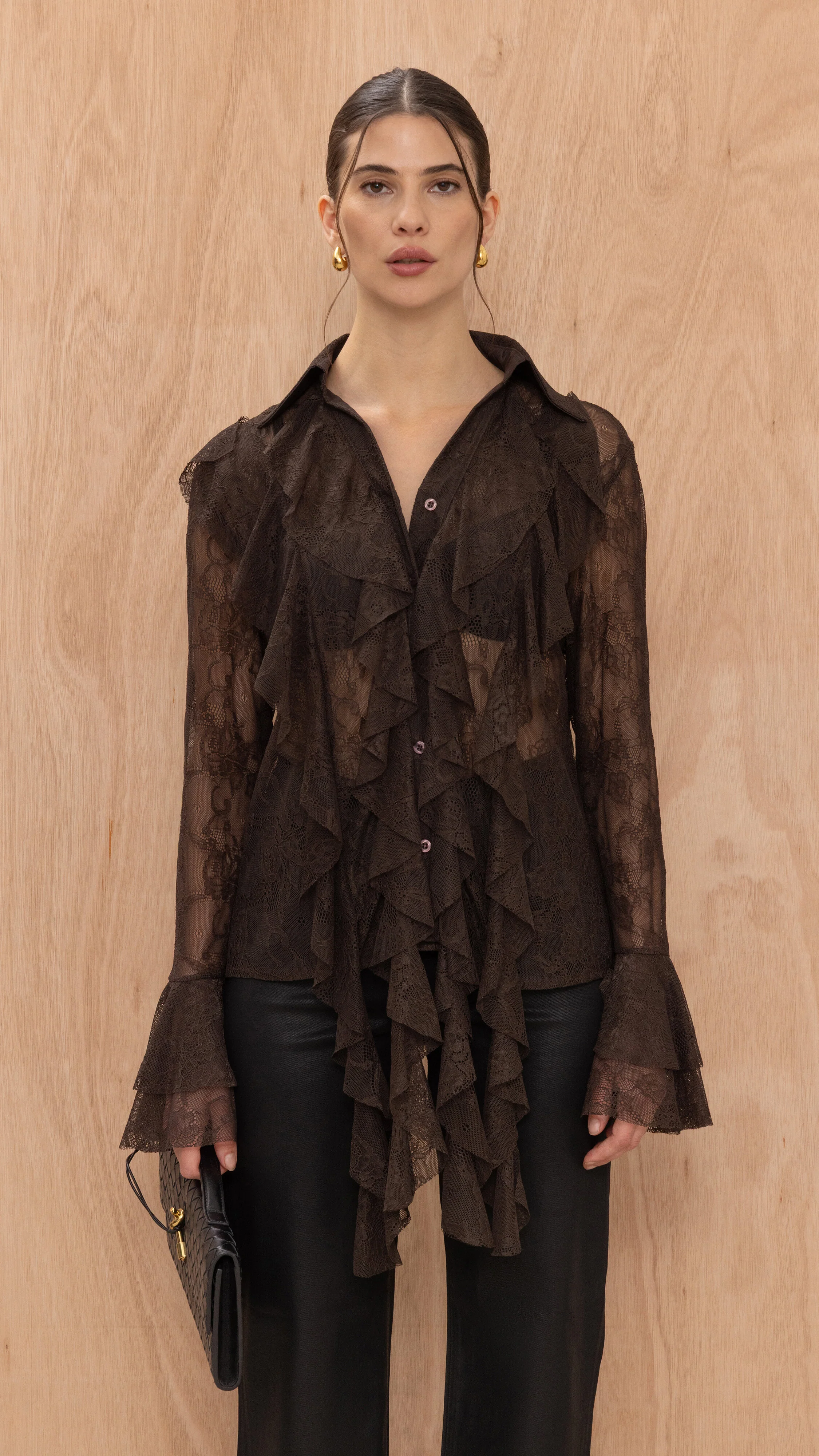 Lilly Lace Shirt  - Chocolate - Image 9