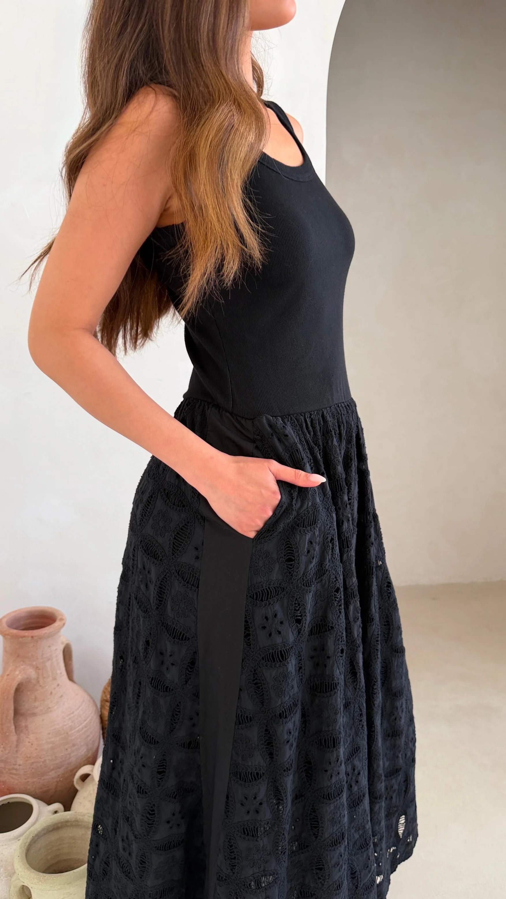 Melanie Broderie Dress - Black - Image 16
