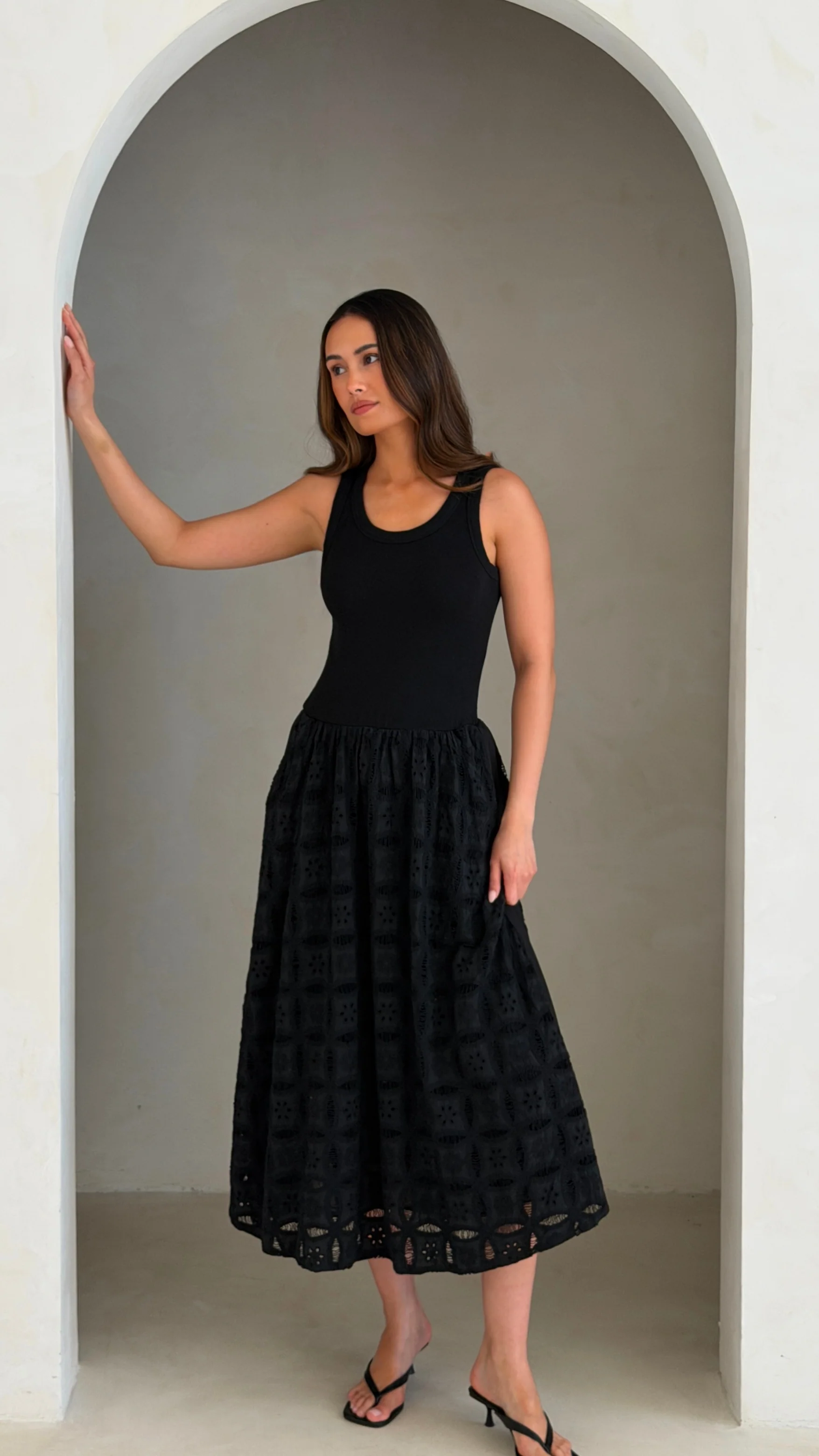 Melanie Broderie Dress - Black - Image 8