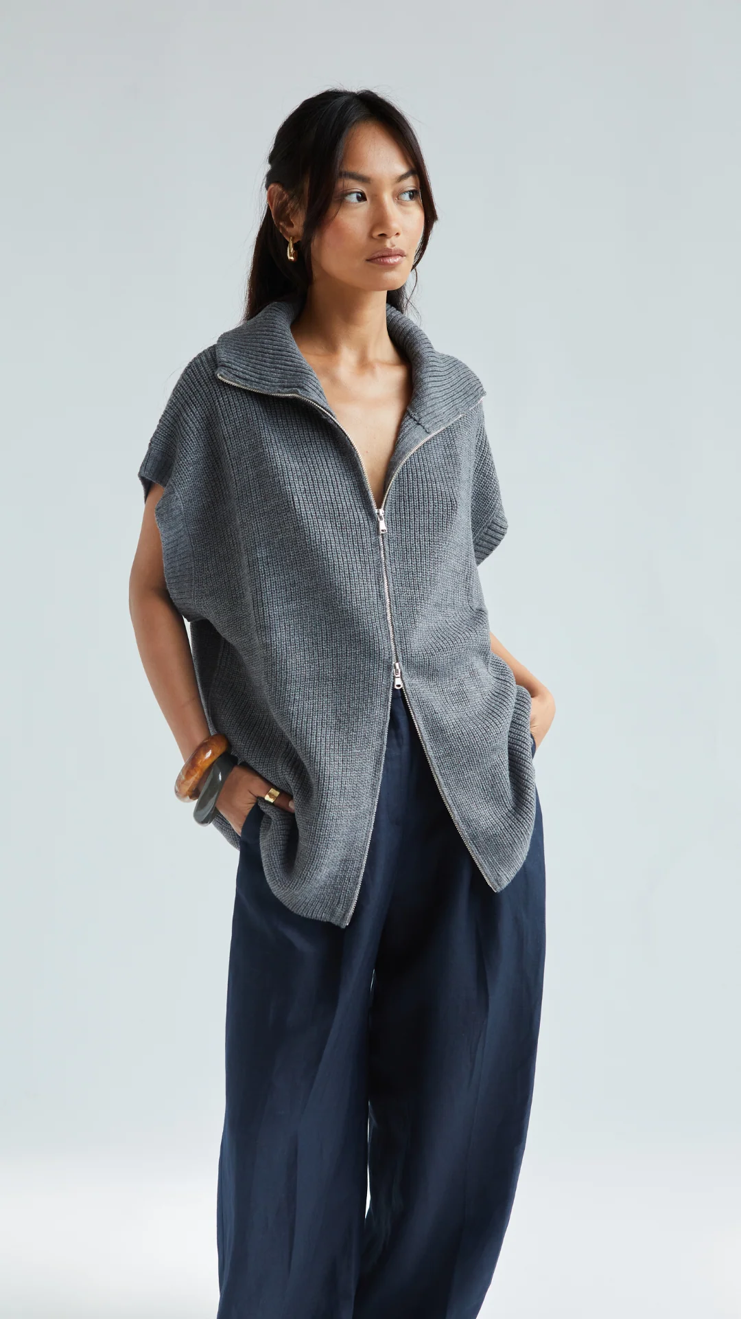 Millie Sleeveless Knit Cardigan - Grey - Image 10