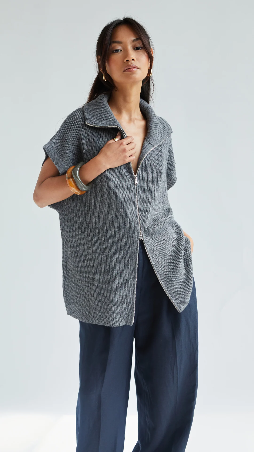 Millie Sleeveless Knit Cardigan - Grey - Image 12