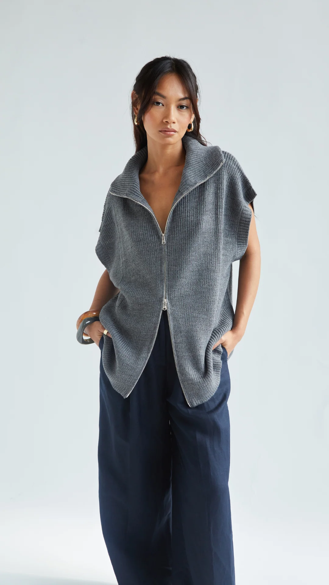 Millie Sleeveless Knit Cardigan - Grey - Image 7