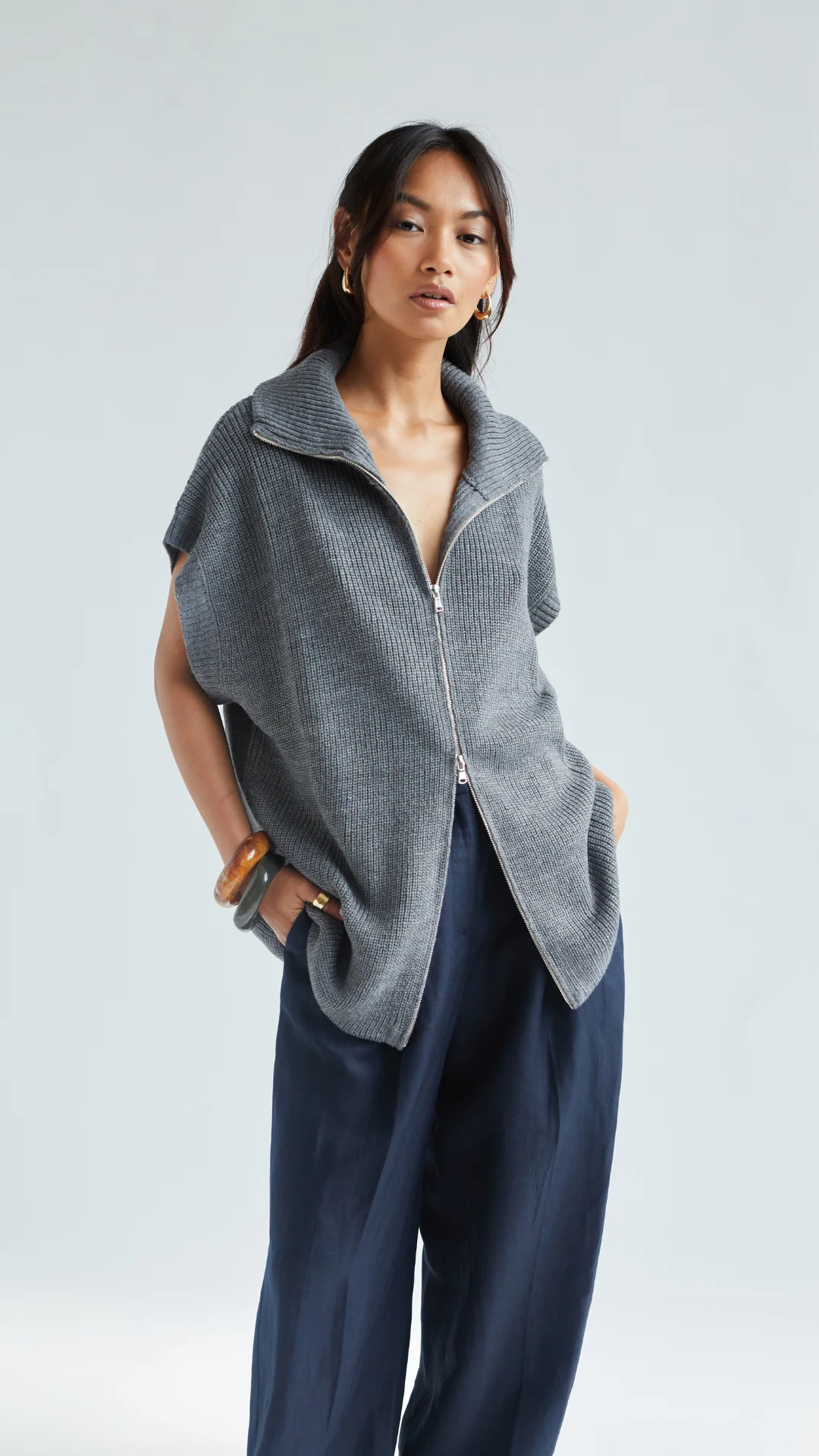 Millie Sleeveless Knit Cardigan - Grey - Image 8
