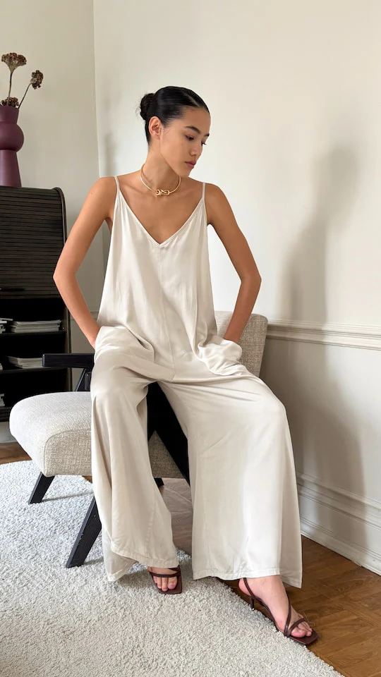 Natalie Satin Jumpsuit - Ivory - Image 7