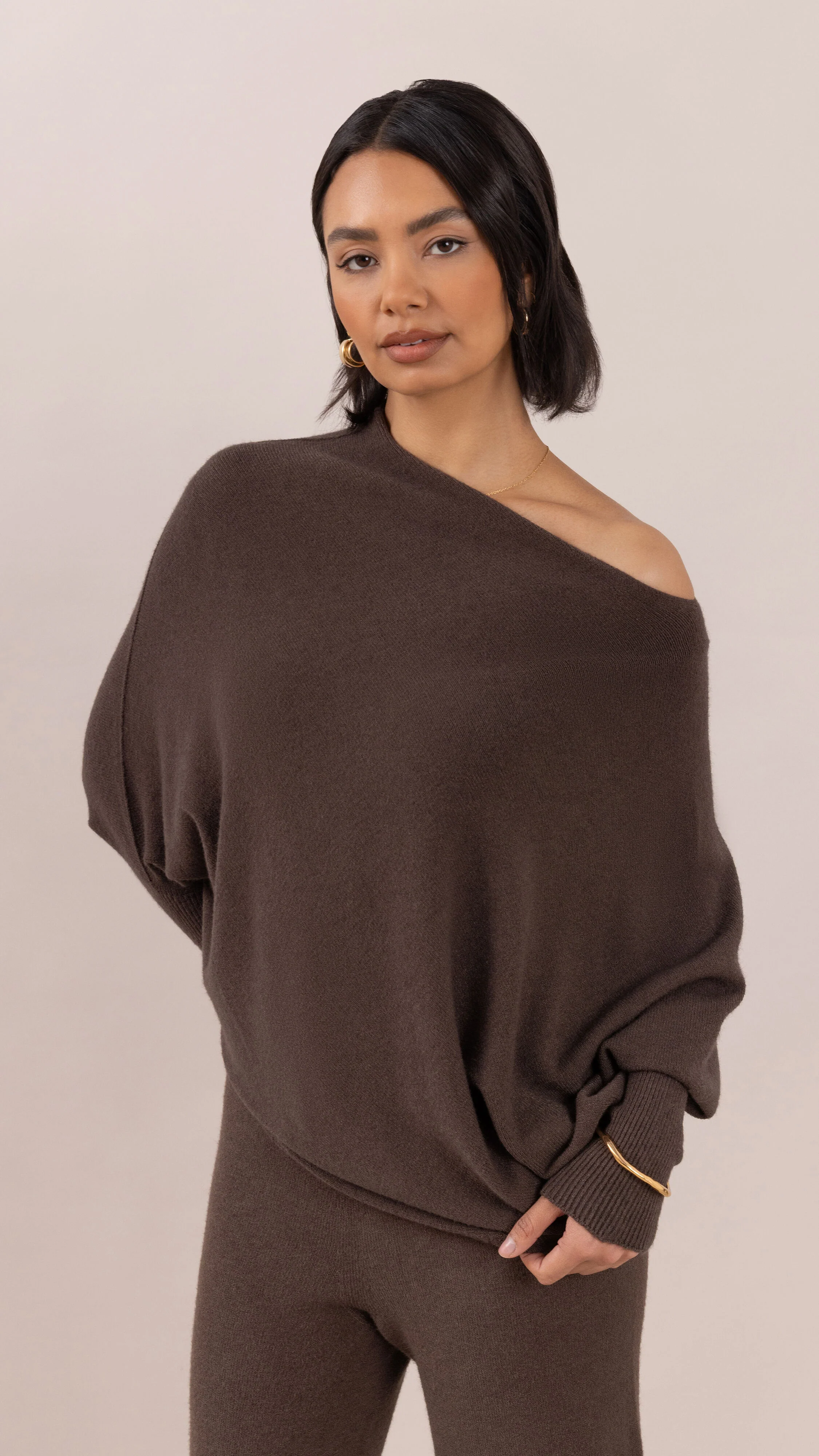 Natalie Asymmetric Sweater - Dark Espresso - Image 3