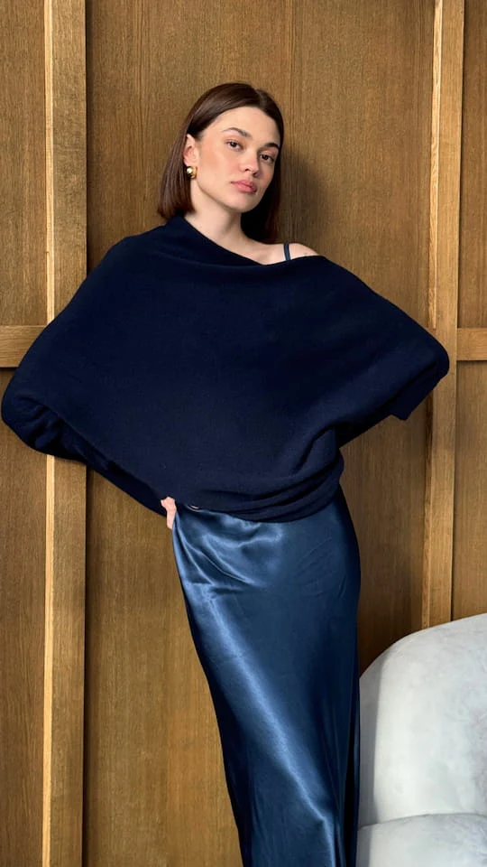 Natalie Asymmetric Sweater - Deep Blue - Image 2