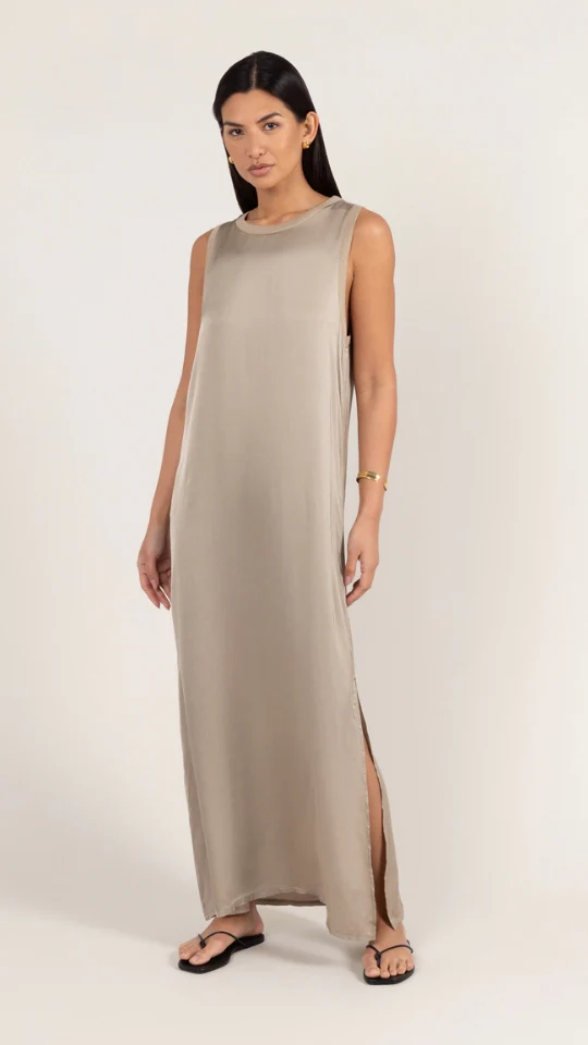 Oona Satin Dress - Dove Grey - Image 6
