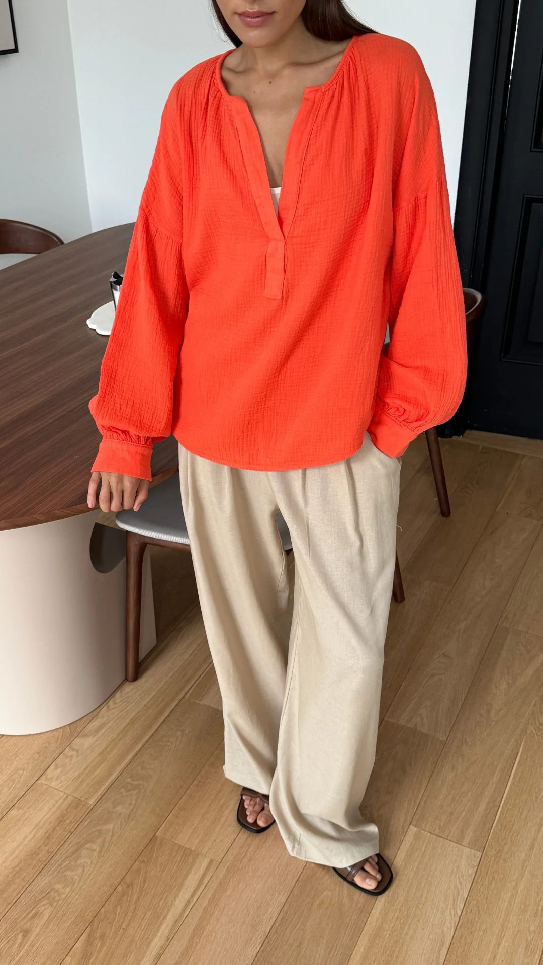 Peach Cotton Shirt - Tangerine - Image 4