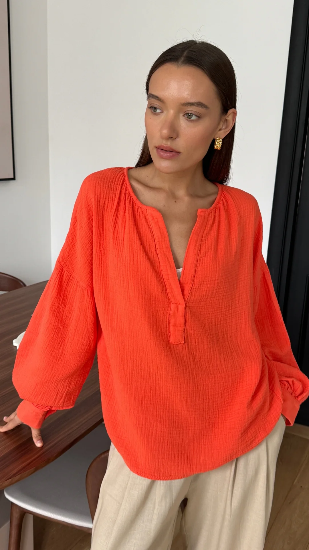 Peach Cotton Shirt - Tangerine - Image 5