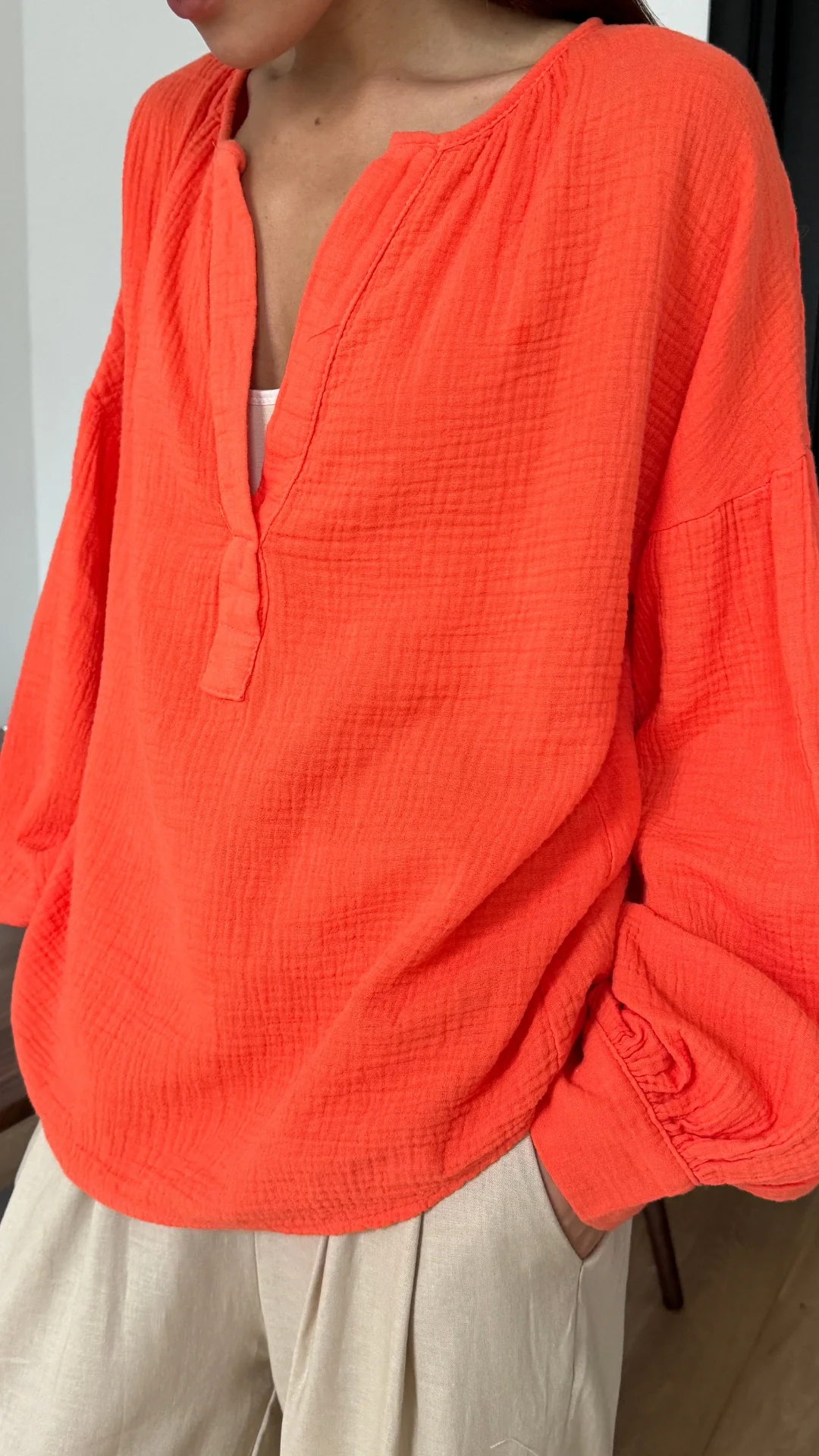 Peach Cotton Shirt - Tangerine - Image 6