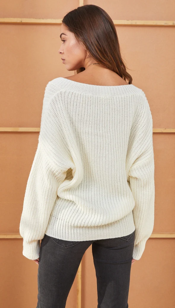 Petra V-Neck Sweater - Ivory - Image 4