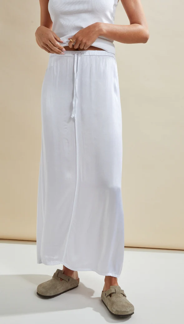 Phoebe Satin Skirt - White - Image 3