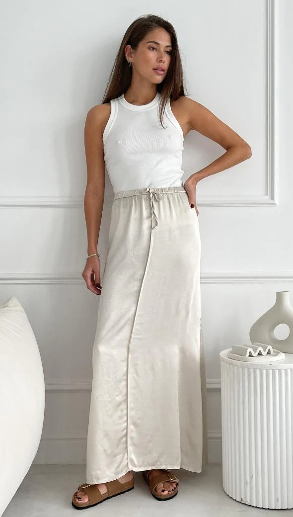 Phoebe Satin  Skirt - Pearl - Image 4