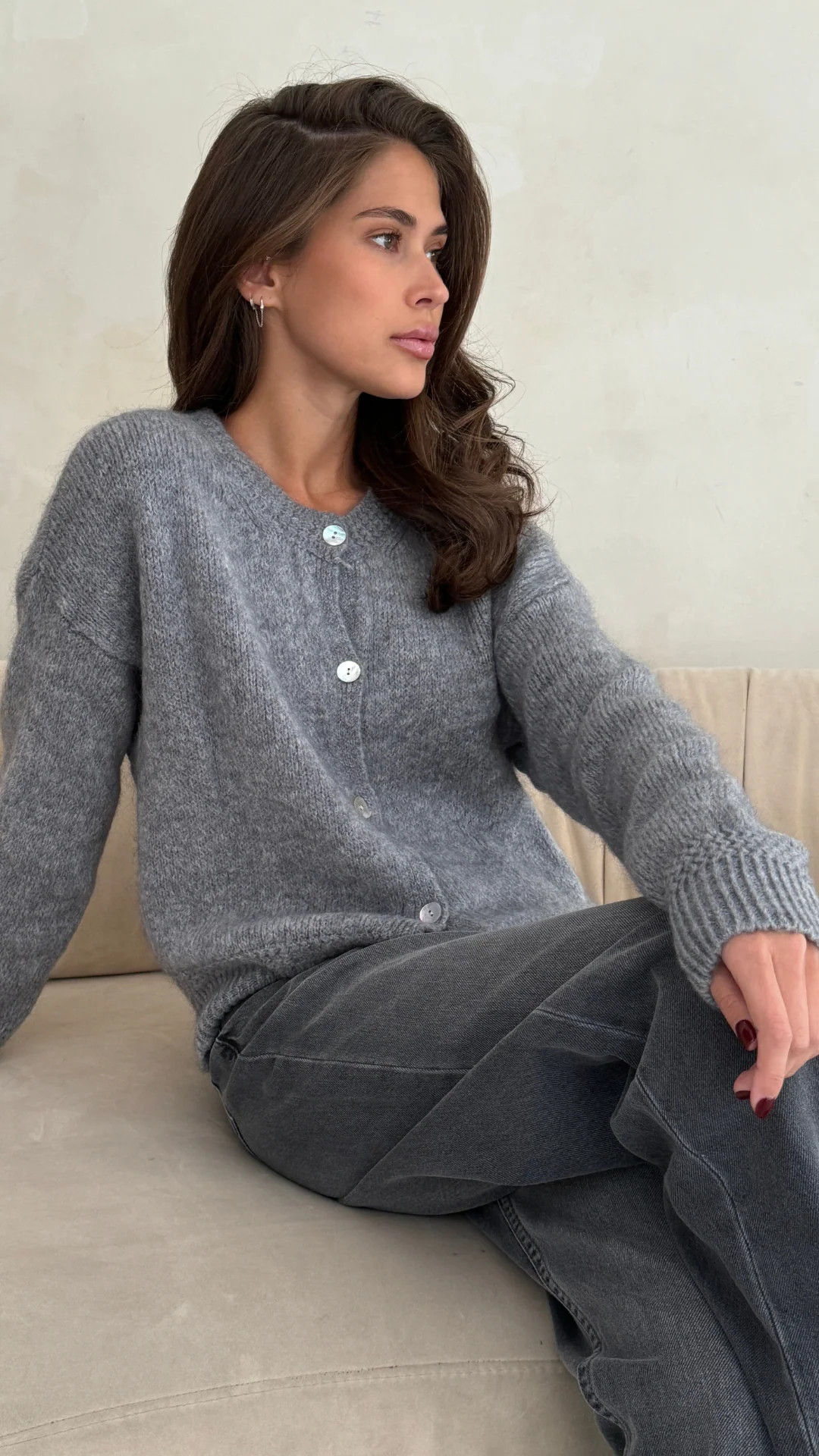 Reyna Soft Alpaca Cardigan - Dark Grey - Image 3