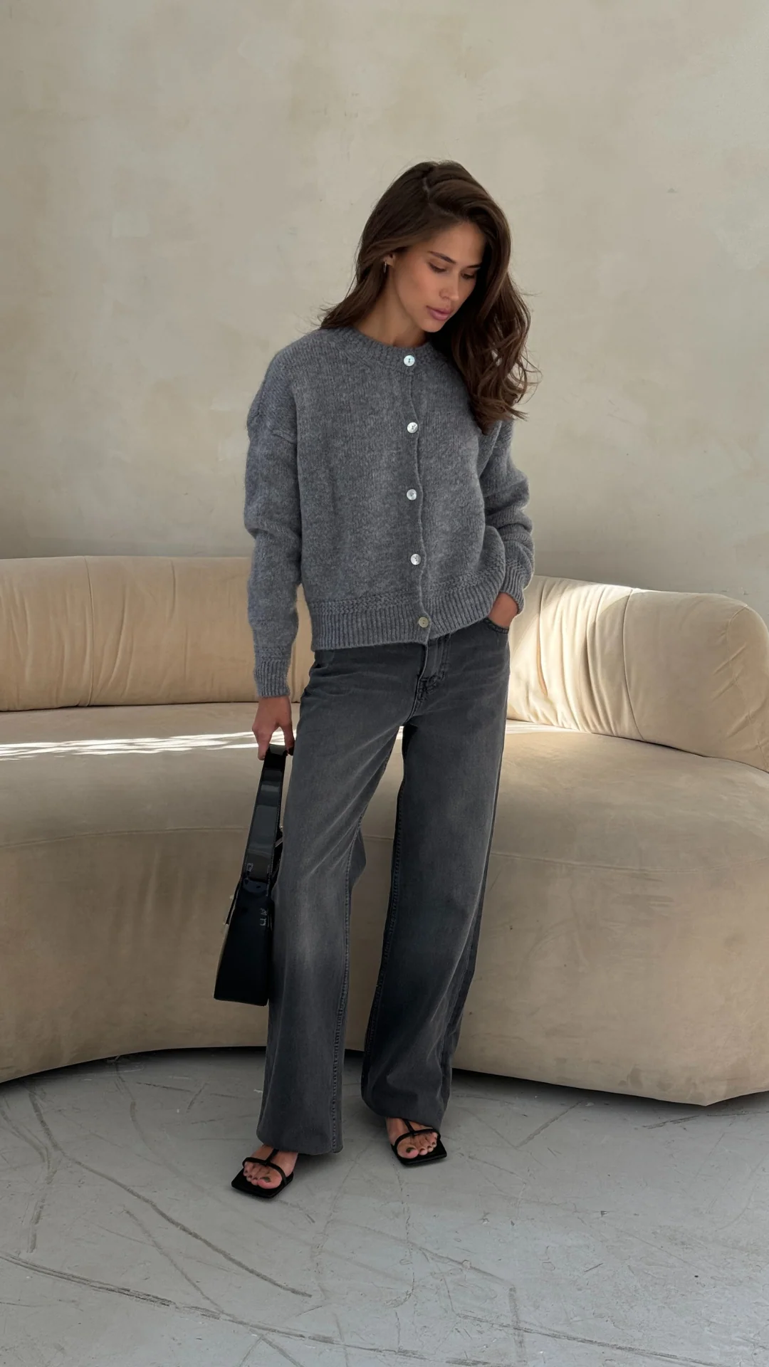 Reyna Soft Alpaca Cardigan - Dark Grey - Image 6