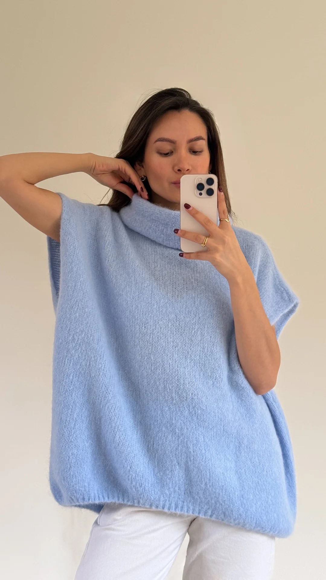 Rhonda Roll Neck Alpaca Sweater - Sky Blue - Image 2