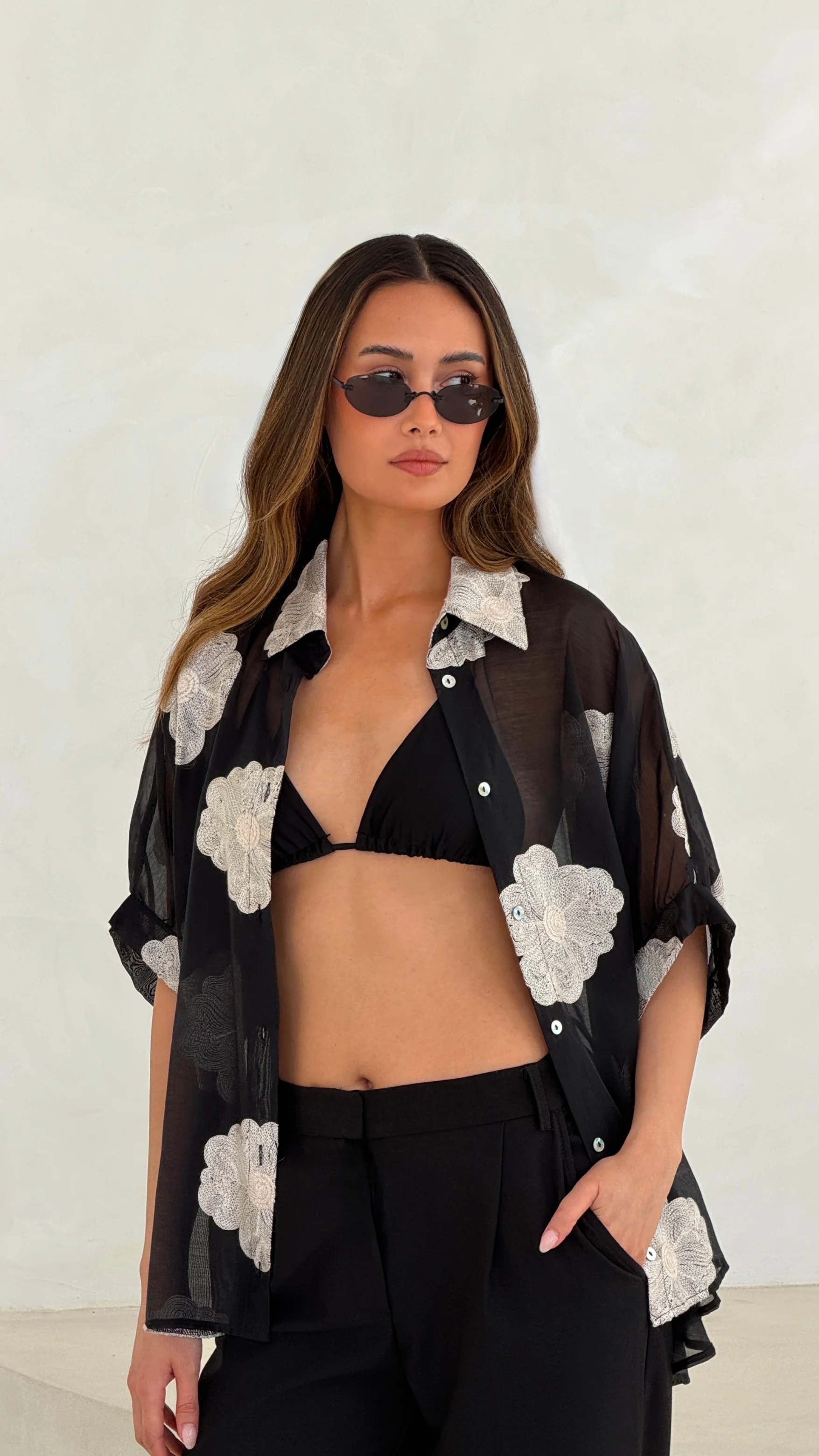Rosie Embroidered Shirt - Black - Image 9