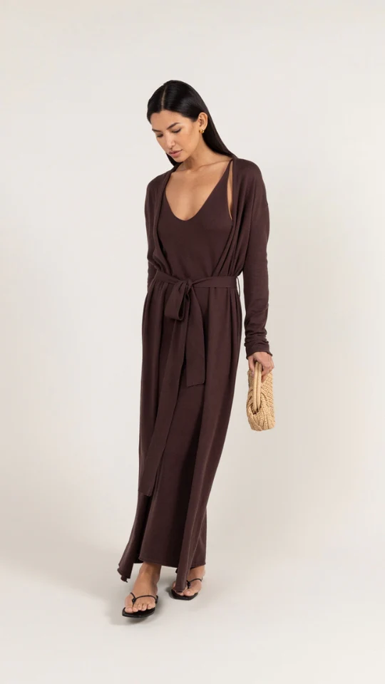 Sofia Long Line Cardigan - Dark Espresso - Image 8