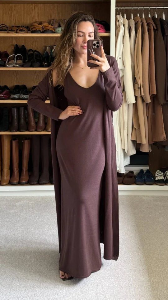 Sofia Knitted Slip Dress - Dark Espresso - Image 2