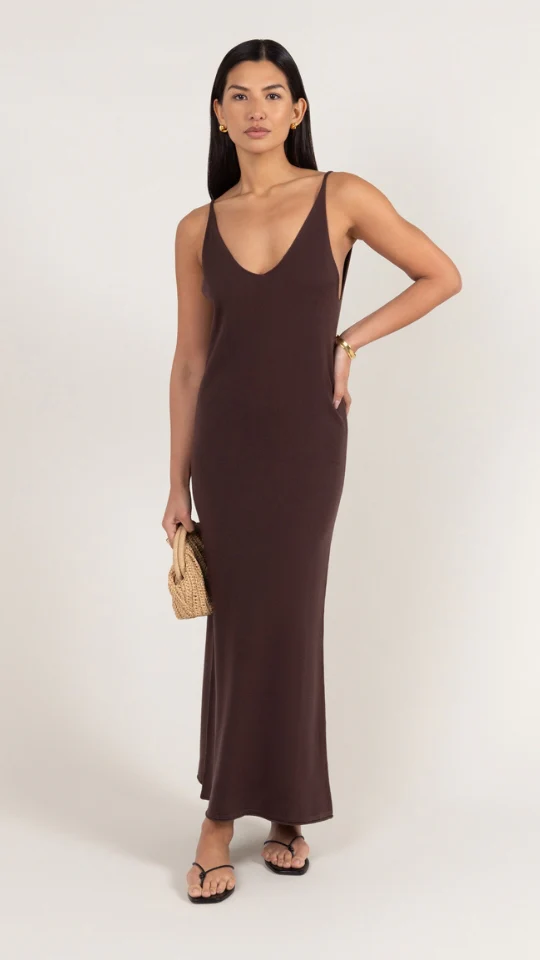 Sofia Knitted Slip Dress - Dark Espresso - Image 4