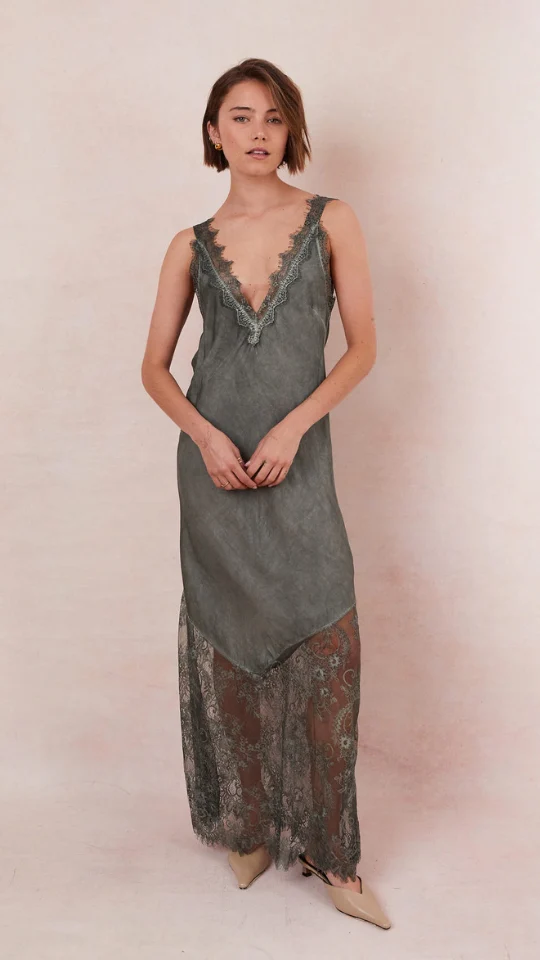 Solange Slip Dress- Khaki - Image 3