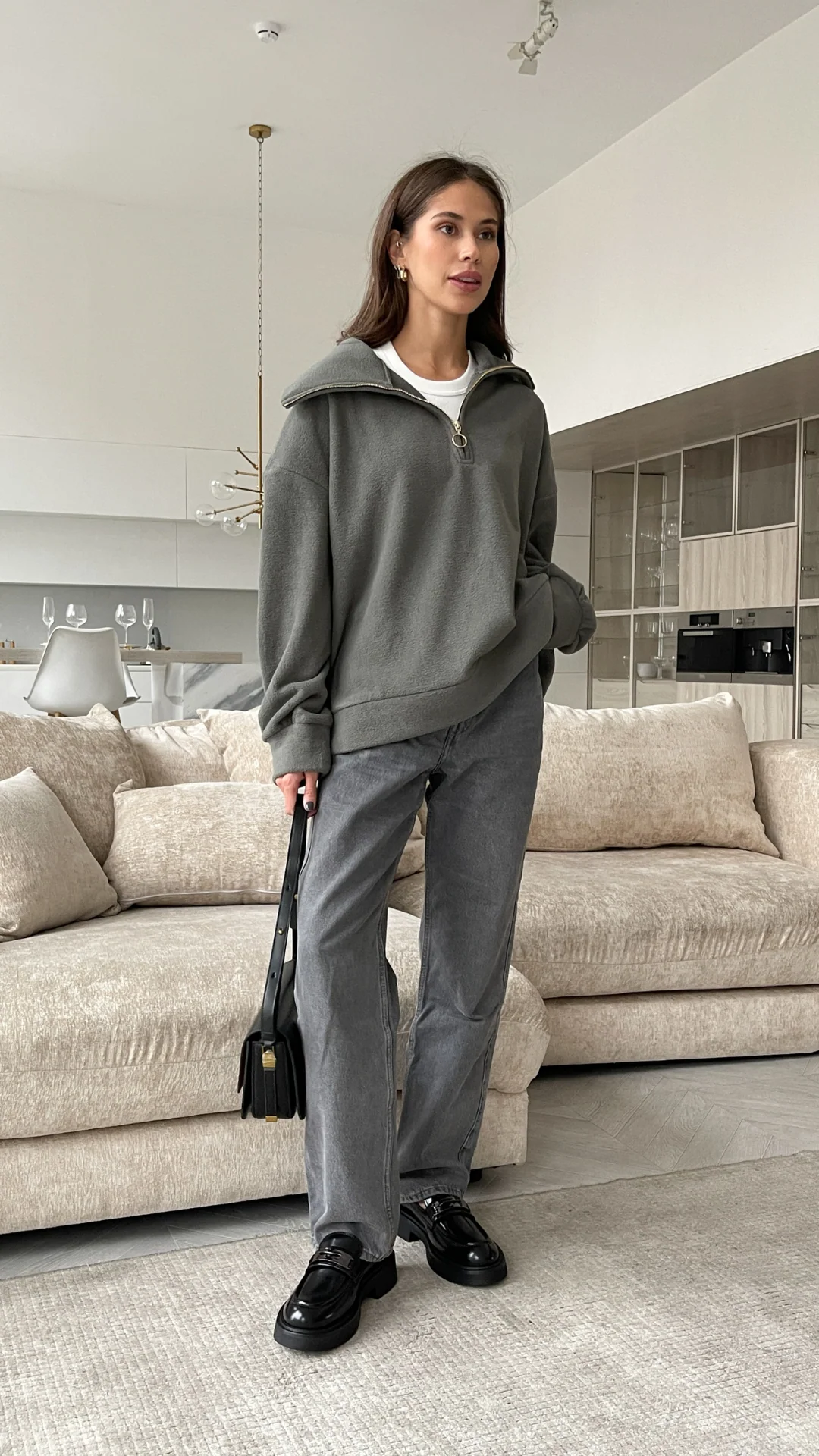 Sophie Half Zip Sweater - Carbon - Image 2