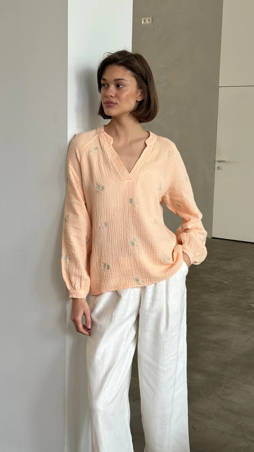 Zaina Embroidered Top - Apricot - Image 4