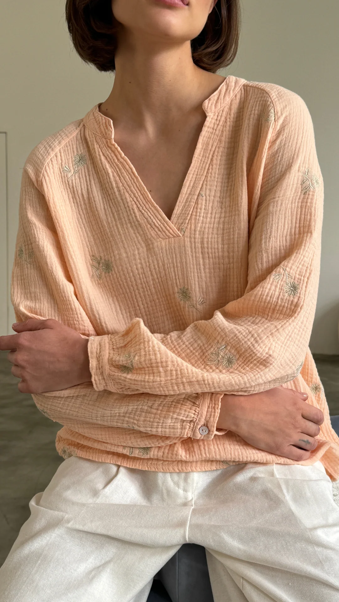 Zaina Embroidered Top - Apricot - Image 6