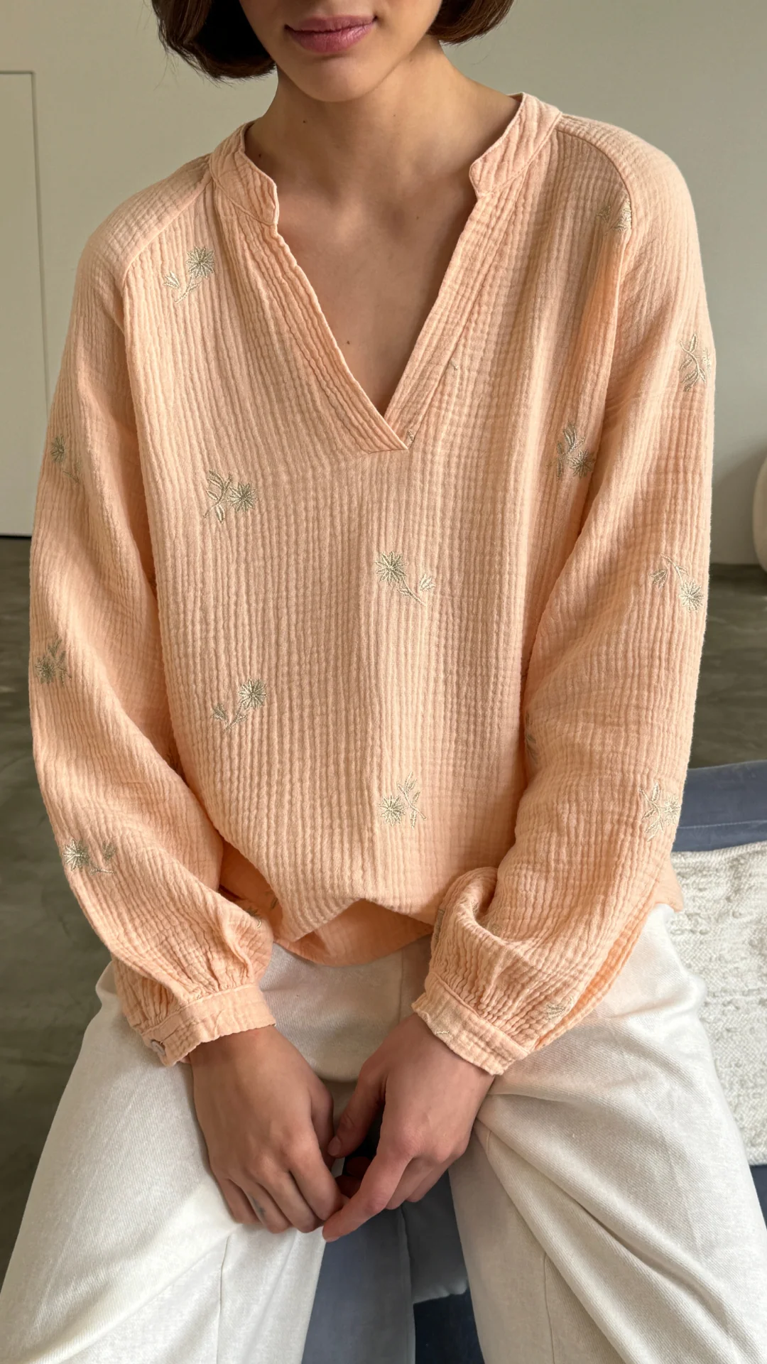 Zaina Embroidered Top - Apricot - Image 9