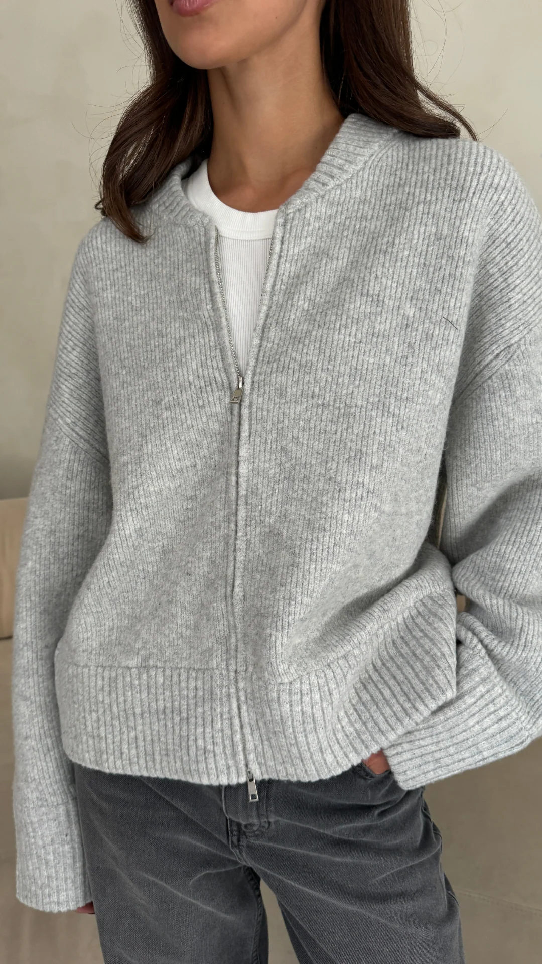 Zoey Zip Cardigan - Silver Grey - Image 3