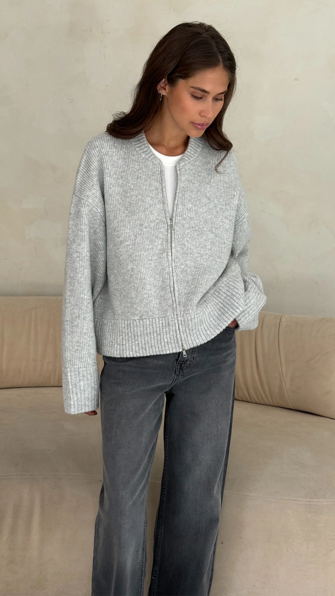 Zoey Zip Cardigan - Silver Grey - Image 4