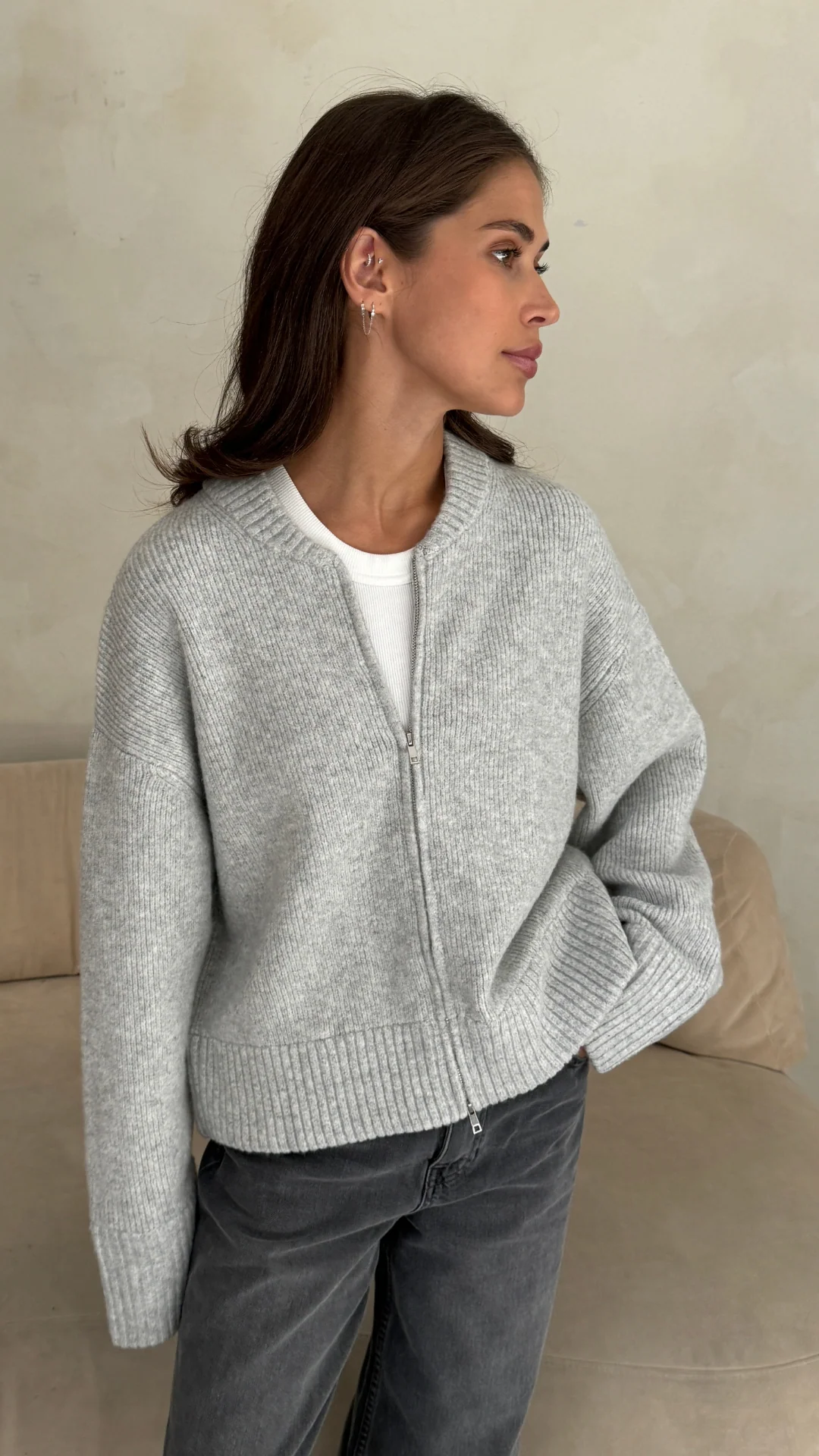 Zoey Zip Cardigan - Silver Grey - Image 7